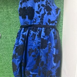 Blue satin and black velvet party dress